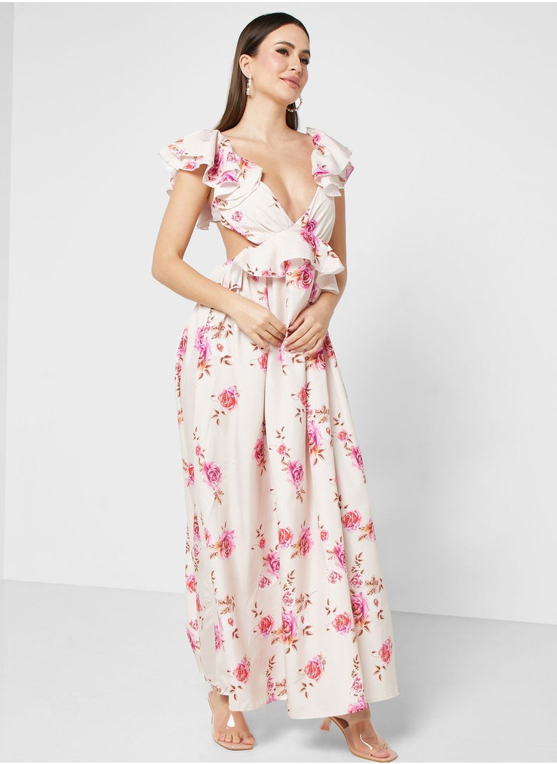 ELLA - Ruffle Sleeve Printed Dress - Image 1