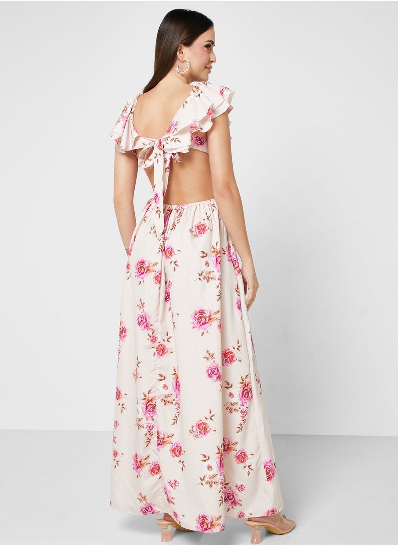 ELLA - Ruffle Sleeve Printed Dress - Image 1