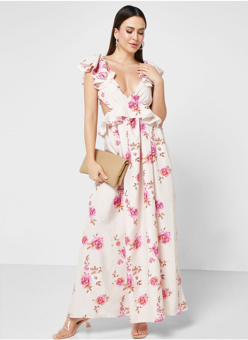 ELLA - Ruffle Sleeve Printed Dress - Image 1