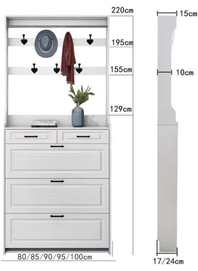 Shoe Cabinet with Coat Rack, Multi-Functional Entryway Shoe Rack with Key Holder, Flip Drawers & Adjustable Shelves – Large Capacity Storage Solution for Hallways, Offices, and Living Rooms ,  220cm Height - Image 2