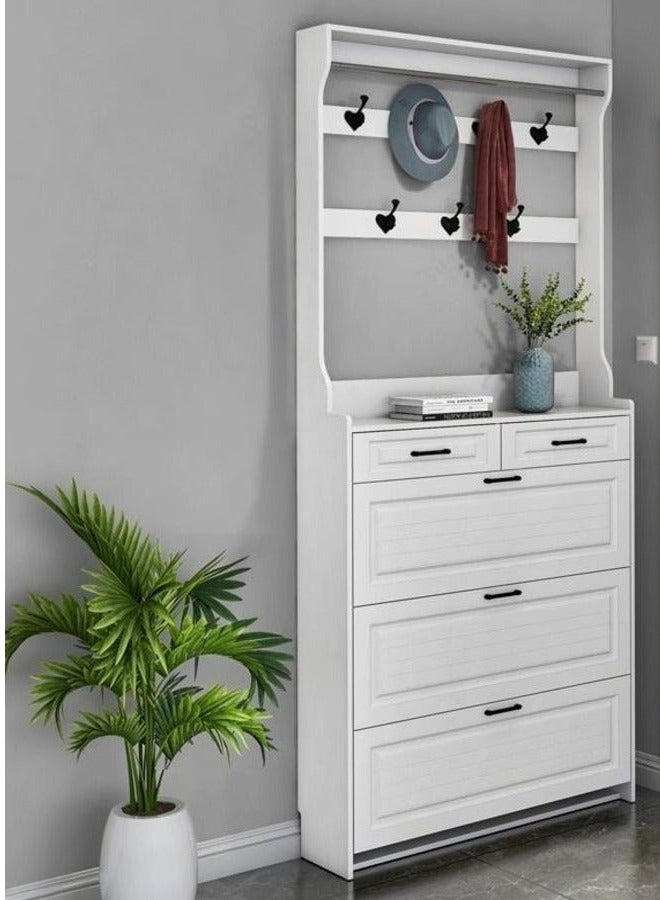 Shoe Cabinet with Coat Rack, Multi-Functional Entryway Shoe Rack with Key Holder, Flip Drawers & Adjustable Shelves – Large Capacity Storage Solution for Hallways, Offices, and Living Rooms ,  220cm Height - Image 3