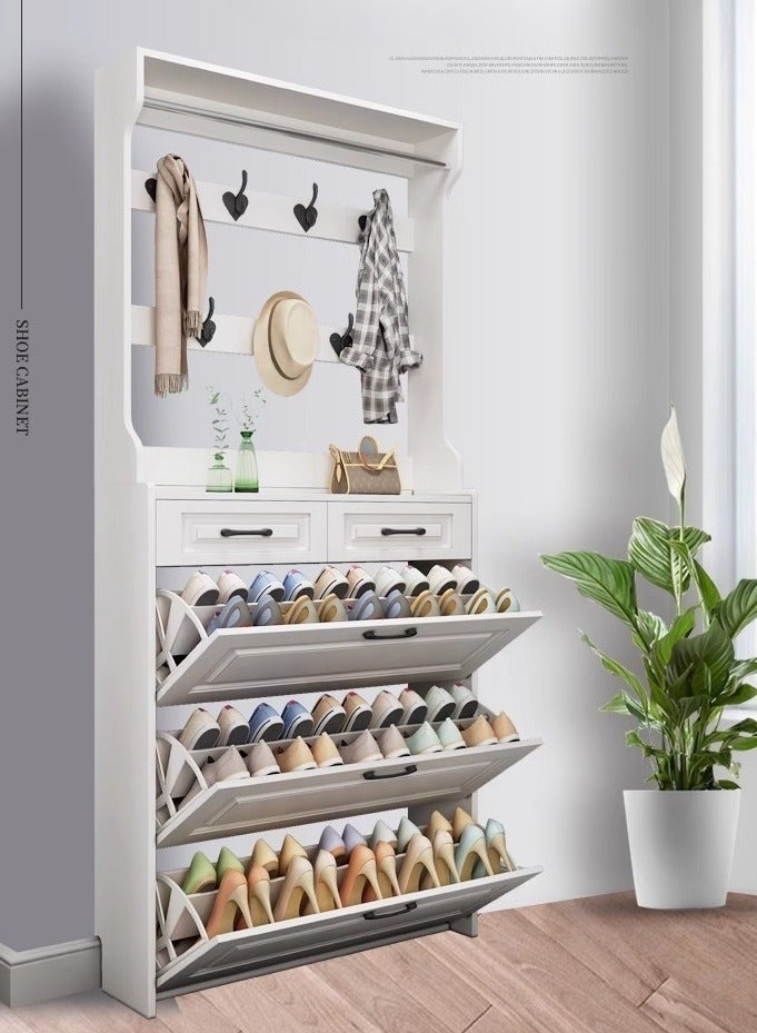 Shoe Cabinet with Coat Rack, Multi-Functional Entryway Shoe Rack with Key Holder, Flip Drawers & Adjustable Shelves – Large Capacity Storage Solution for Hallways, Offices, and Living Rooms ,  220cm Height - Image 1