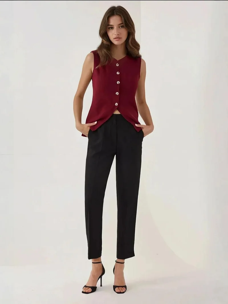 Hiccup Black High Waist Straight Leg Pants for Women | Best Price UAE