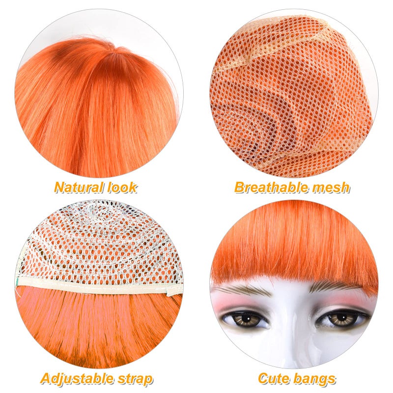 PLULON Orange Short Bob Wig and Sunglass Set, Neon Short Bob Wig Sunglass Pack Costume Colorful Cosplay Wig Hairpieces for Bachelorette Neon Party Favors, Halloween Decorations - Image 4