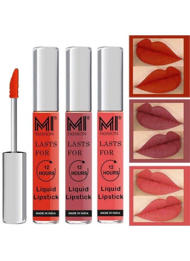 MI FASHION Waterproof Lipsticks Long Lasting Liquid Matte Orange Lipsticks For Women Lipsticks Nude Shade Peach Lipstick Set Of 3 Pcs  - Image 1