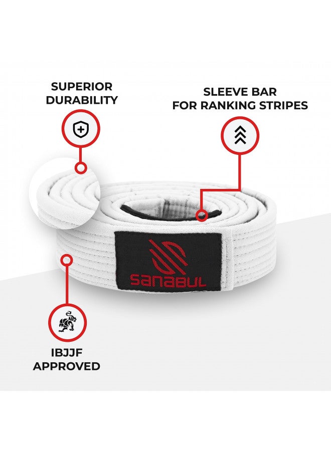 Sanabul  Sanabul BJJ Belt Men & Women | Brazilian Jiu Jitsu Belt with Ranking Stripes Sleeve Bar | Kids Jiu Jitsu Gi | IBJJF Approved (White,A1) - Image 5