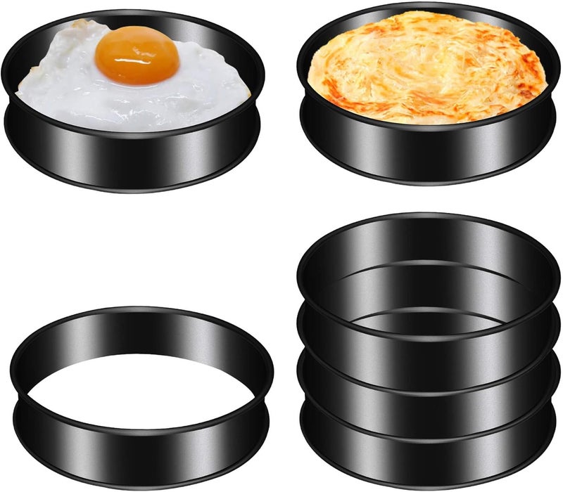 BaokiTook 6Pack 4" Black Stainless Steel Nonstick Egg Ring - English Muffin & Crumpet Rings - Round Metal Cooking Ring Molds (4-inch-6PCS) - Image 1