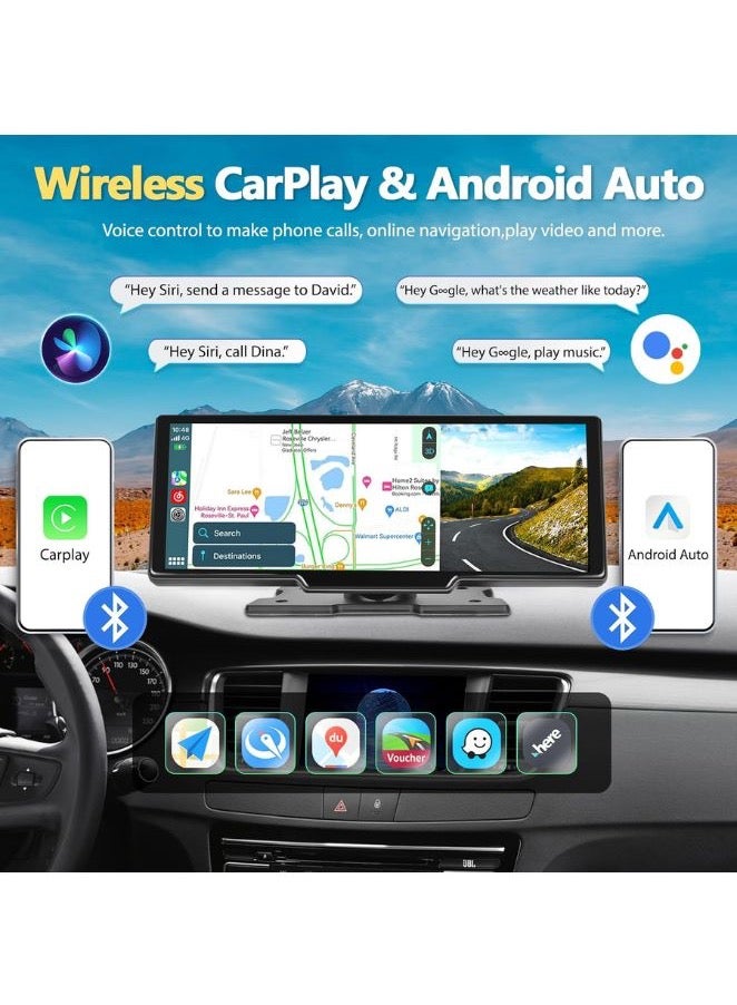 Generic 10.26 Portable Wireless CarPlay Stereo Touchscreen, Compatible with Bluetooth Hands-Free/GPS Navigation/Voice Control for All Vehicles - Image 4