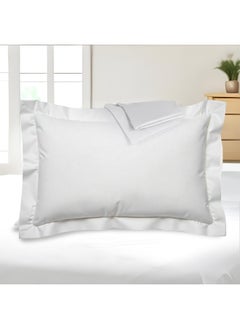Pure Combed Cotton Stripe Standard Oxford Pillow Case 2 Piece Set 50X75+5Cm Cm , 20X30+2 Inches White 350 Thread Count Soft Luxurious Long Staple Cotton Sateen Stripe Pillow Cover With 5Cm
