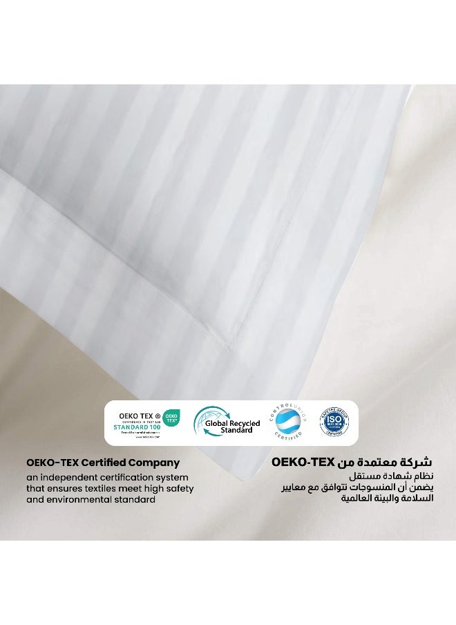 Rest - Pure Combed Cotton Stripe Standard Oxford Pillow Case 2 Piece Set 50X75+5Cm Cm , 20X30+2 Inches White 350 Thread Count Soft Luxurious Long Staple Cotton Sateen Stripe Pillow Cover With 5Cm - Image 1
