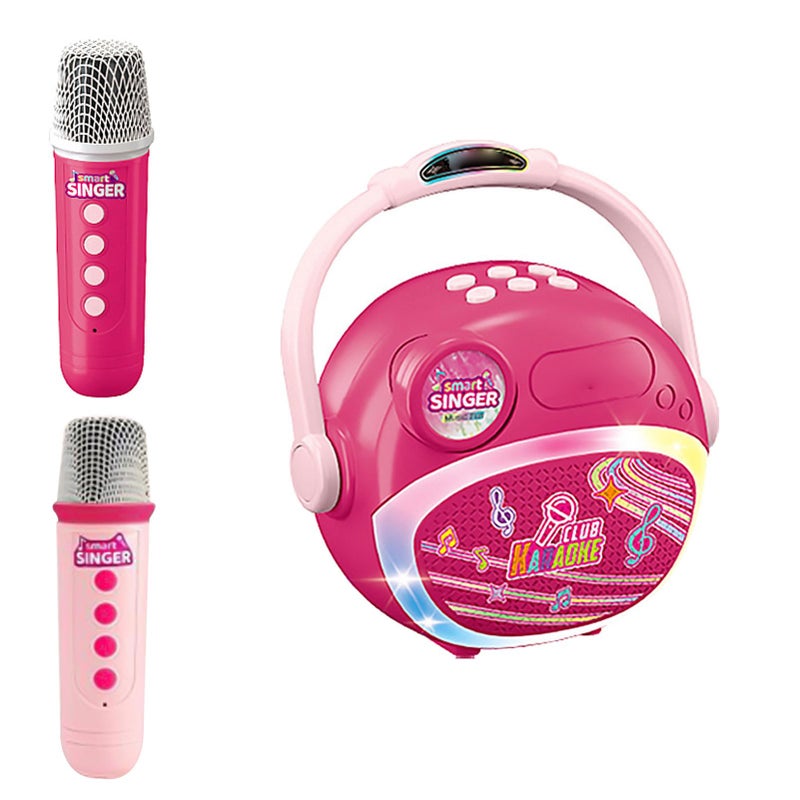 آلة كاريوكي محمولة وردية اللون مع ميكروفونين لاسلكيين مزدوجين للحفلات المنزلية والهواء الطلق - Image 5