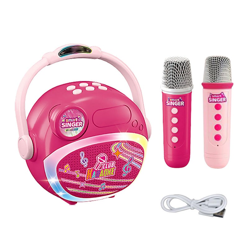 آلة كاريوكي محمولة وردية اللون مع ميكروفونين لاسلكيين مزدوجين للحفلات المنزلية والهواء الطلق - Image 2