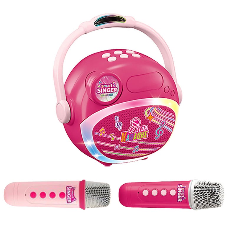 آلة كاريوكي محمولة وردية اللون مع ميكروفونين لاسلكيين مزدوجين للحفلات المنزلية والهواء الطلق - Image 3