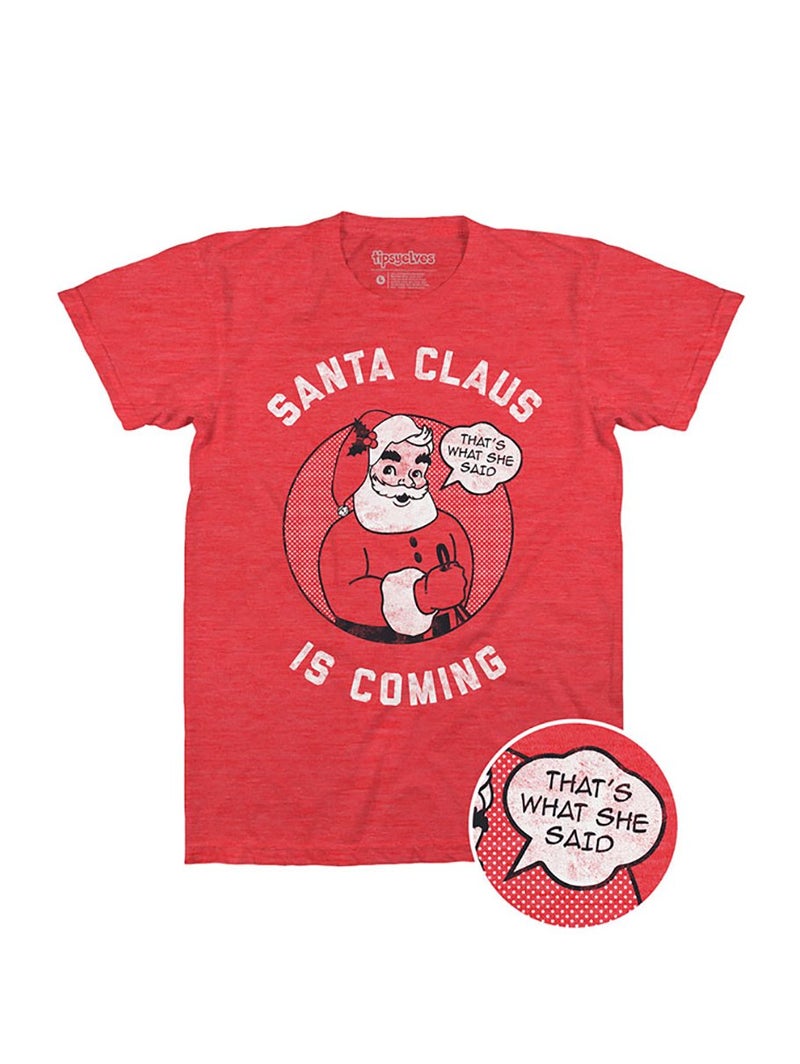 Tipsy Elves Mens Santa Claus Is Coming Tee Christmas T Shirt, Red ,Medium - Image 3
