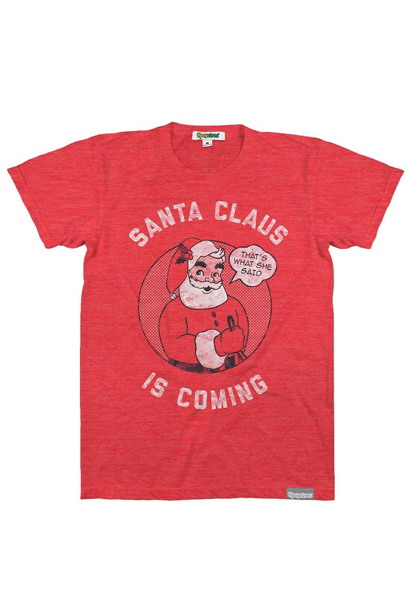 Tipsy Elves Mens Santa Claus Is Coming Tee Christmas T Shirt, Red ,Medium - Image 1
