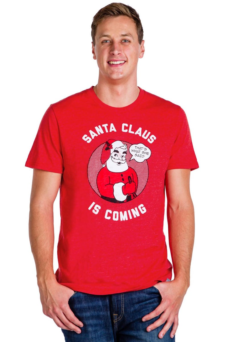 Tipsy Elves Mens Santa Claus Is Coming Tee Christmas T Shirt, Red ,Medium - Image 2