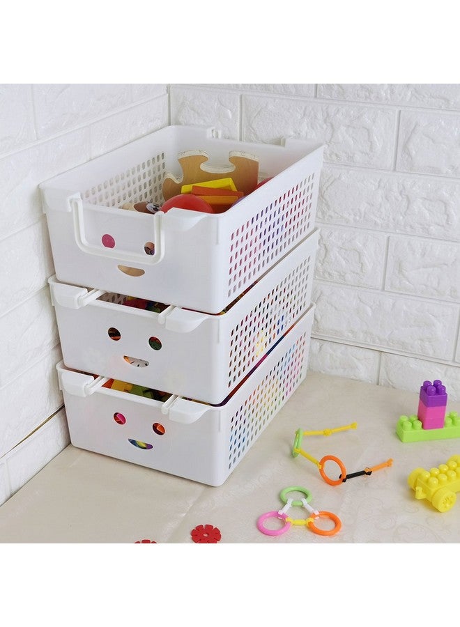 Saedy 4 Packs Plastic Baskets with Handle, Stackable Basket Organizer Bin, White - Image 4