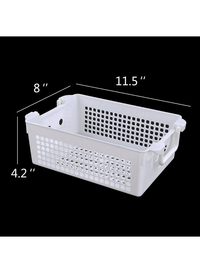 Saedy 4 Packs Plastic Baskets with Handle, Stackable Basket Organizer Bin, White - Image 2