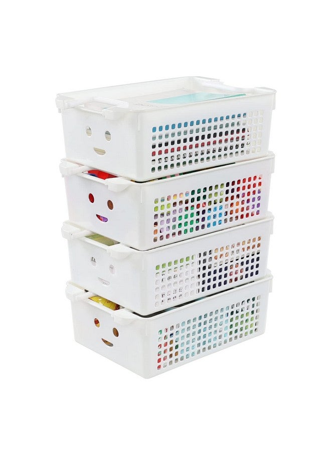 Saedy 4 Packs Plastic Baskets with Handle, Stackable Basket Organizer Bin, White - Image 1