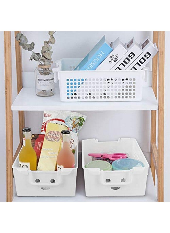 Saedy 4 Packs Plastic Baskets with Handle, Stackable Basket Organizer Bin, White - Image 3