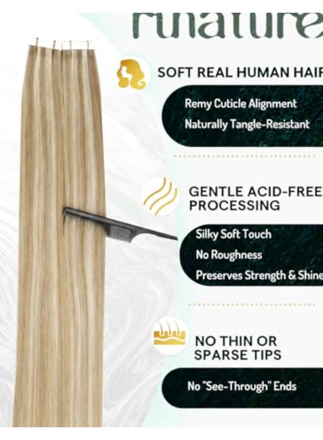 RUNATURE Tape in Hair Extensions Human Hair 20 Inch Straight Real Hair Tape in Extensions Long Remy Tape ins Human Hair Extensions Ash Brown with Platinum Blonde Glue in Hair Extension 50g 20pcs - Image 4