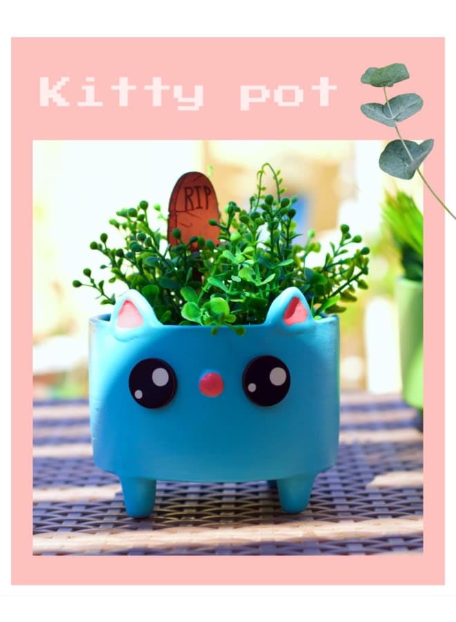 Handnade artificial plant pot - light blue - 18*10 cm