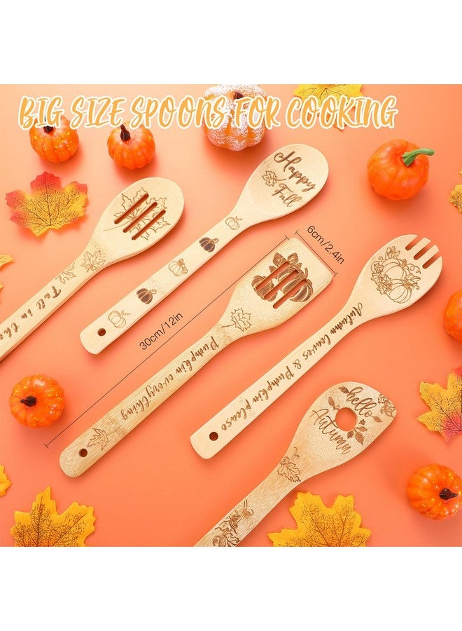 Minatee 7 Pcs Fall Kitchen Decor Set, Including 2 Pcs Autumn Kitchen Towels Funny Dish Towel and 5 Pcs Wooden Spoons Bamboo Utensils Gifts for Housewarming Friends Families - Image 4