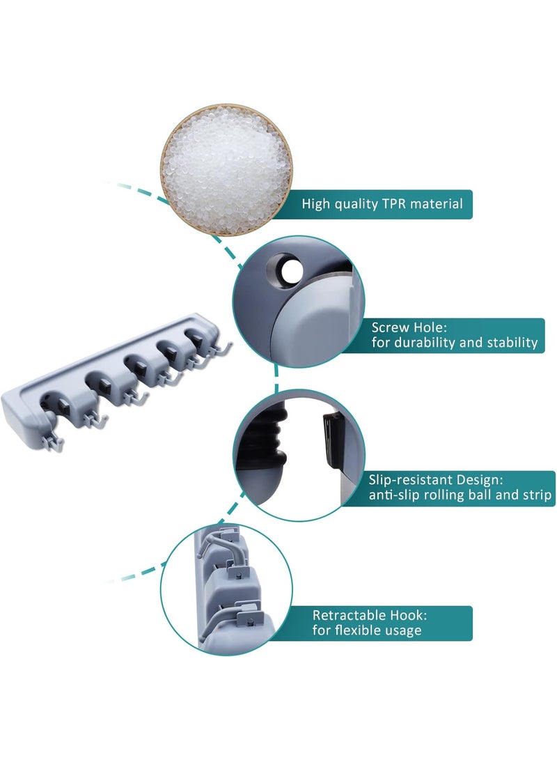 زوبا حامل تنظيم مكانس ومماسح يثبت على الحائط يستخدم لتنظيم ادوات البستنة والتخزين في الجراج وغرفة الغسيل مع خطافات، بلاستيك، رمادي - Image 4