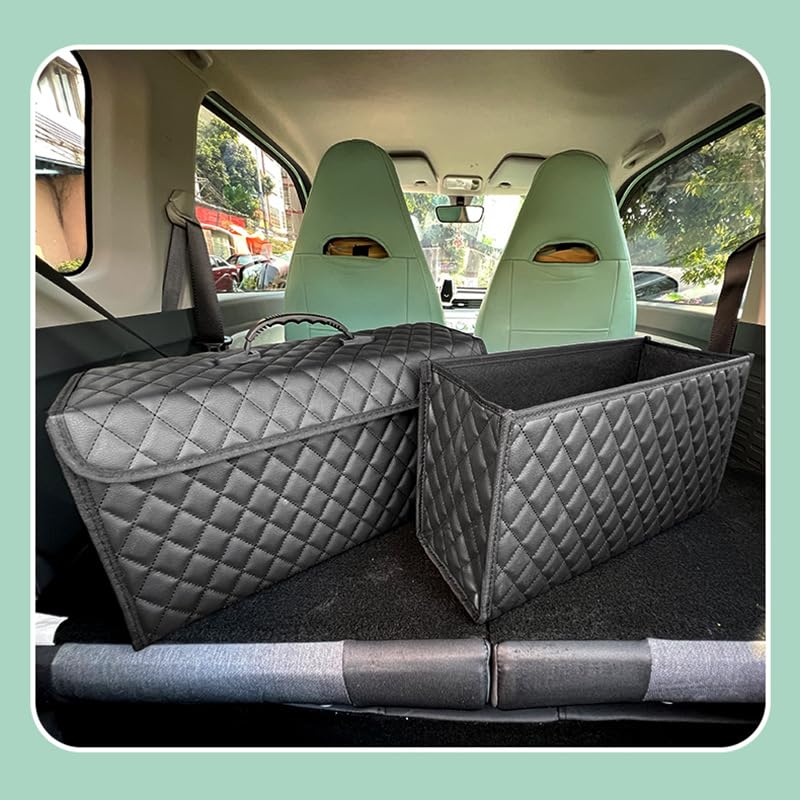 JVCV منظم حقيبة صندوق السيارة من جلد PU، مع غطاء، ملحقات السيارة المضادة للانزلاق، صندوق تخزين قابل للطي، مقاوم للماء للسيارة، SUV، سيدان، شاحنة، ميني فان (كبير - جلد PU) - Image 5