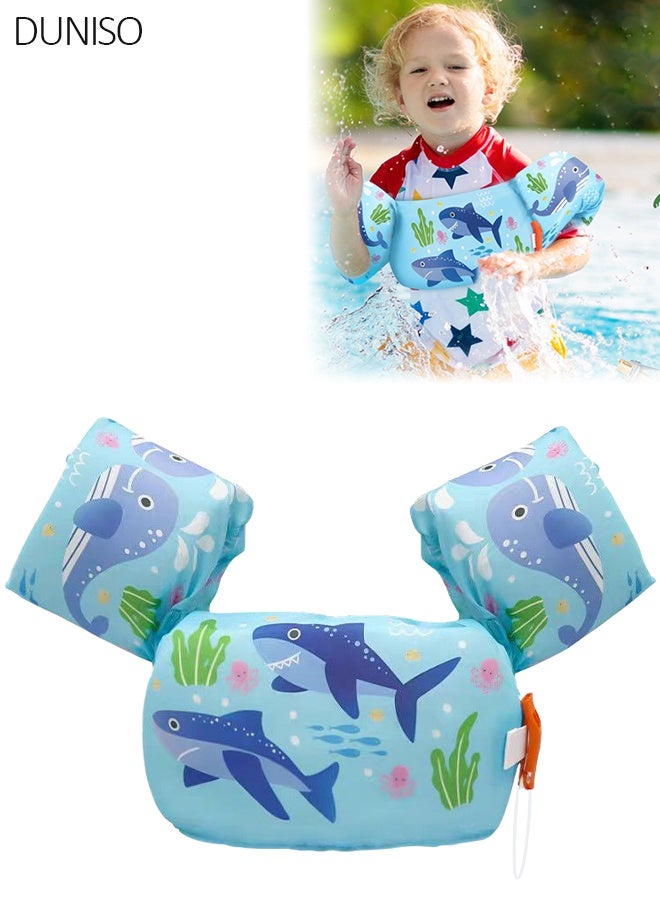 DUNISO Kids Shark Pattern Swim Arm Floaties, Toddler Buoyancy Vest, Safe Learning Swim Aid for Boys & Girls, Pool & Beach - Image 1