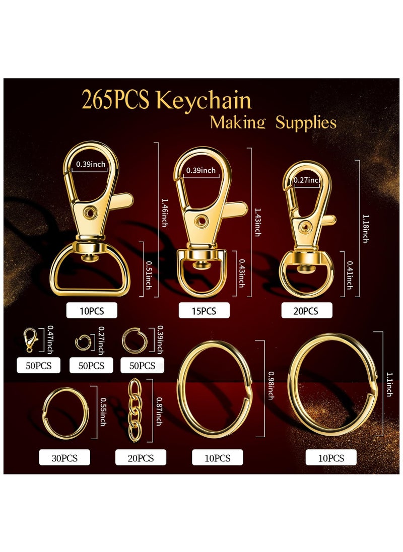 265PCS Keychain Clip with Key Chain Rings, Key Chain Making Kit, Lobster Claw Clasps Key Chain Hook Keychain Kit Keychain Rings Bulk, Key Ring Clips Gold Keyrings for Crafts, Gold Keychains