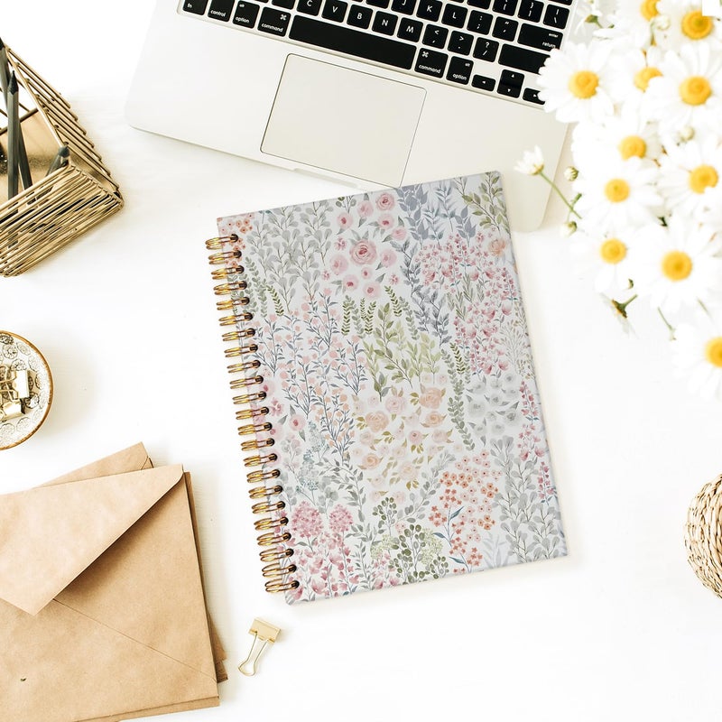 Wheatwin Cute Spiral Notebook Journal for Women, Floral Pastel Pretty Hardcover Spiral Notebook for Women School Aesthetic Pink Journal for Teen Girls 5.5x8.3 - Image 2