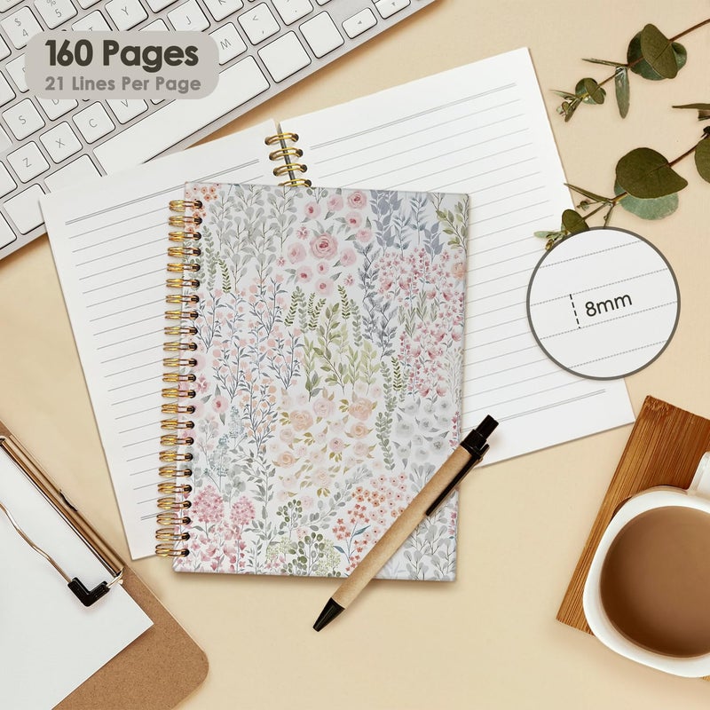 Wheatwin Cute Spiral Notebook Journal for Women, Floral Pastel Pretty Hardcover Spiral Notebook for Women School Aesthetic Pink Journal for Teen Girls 5.5x8.3 - Image 3