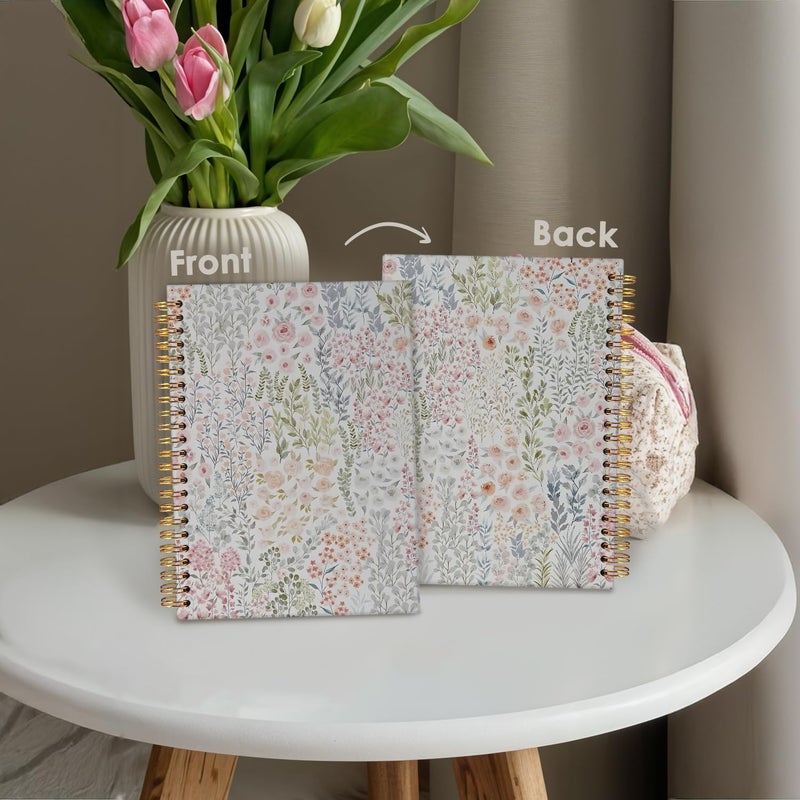 Wheatwin Cute Spiral Notebook Journal for Women, Floral Pastel Pretty Hardcover Spiral Notebook for Women School Aesthetic Pink Journal for Teen Girls 5.5x8.3 - Image 4