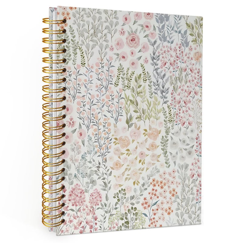 Wheatwin Cute Spiral Notebook Journal for Women, Floral Pastel Pretty Hardcover Spiral Notebook for Women School Aesthetic Pink Journal for Teen Girls 5.5x8.3 - Image 1