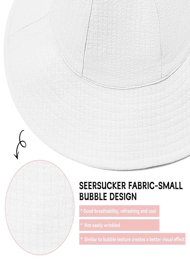 Zando Seersucker Baby Sun Hat 6-12 Months UPF 50+ Adjustable Toddler Bucket Hats for Boys Girls Beach Hat Breathable Summer Cap Wide Brim White Bucket Hat for Newborns Infants Toddlers - Image 3