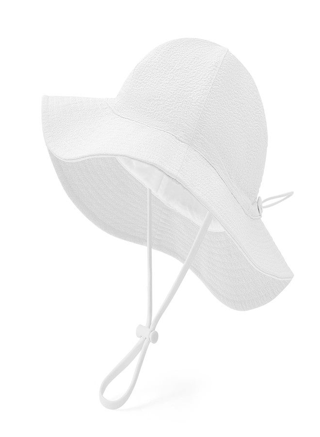Zando Seersucker Baby Sun Hat 6-12 Months UPF 50+ Adjustable Toddler Bucket Hats for Boys Girls Beach Hat Breathable Summer Cap Wide Brim White Bucket Hat for Newborns Infants Toddlers - Image 1