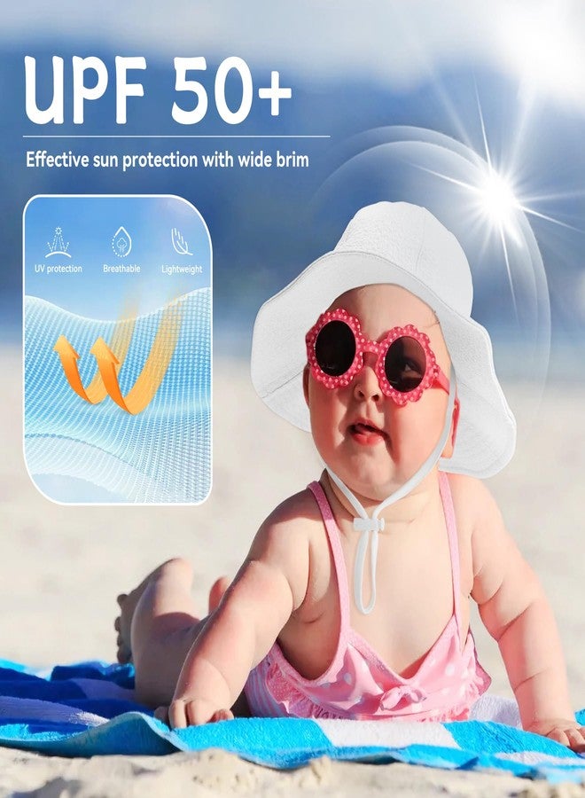 Zando Seersucker Baby Sun Hat 6-12 Months UPF 50+ Adjustable Toddler Bucket Hats for Boys Girls Beach Hat Breathable Summer Cap Wide Brim White Bucket Hat for Newborns Infants Toddlers - Image 2