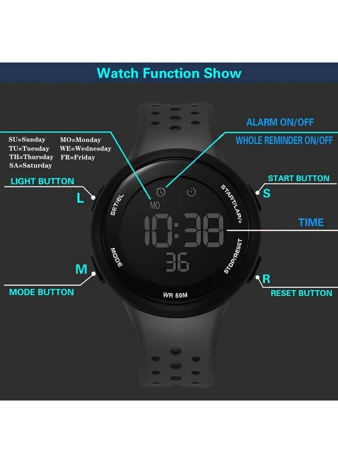 شوكنشوب ساعة Shocknshop الرياضية الرقمية متعددة الوظائف بمينا سوداء للرجال والأولاد - WCH79 (رمادي)  - Image 5