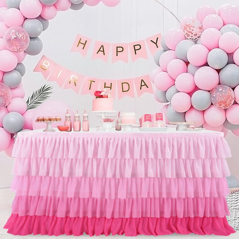 Pink Tablecloth Tutu Table Skirt for Rectangle Tables 6ft Birthday Baby Shower Parties Wedding Girl Pricess Party Decorations