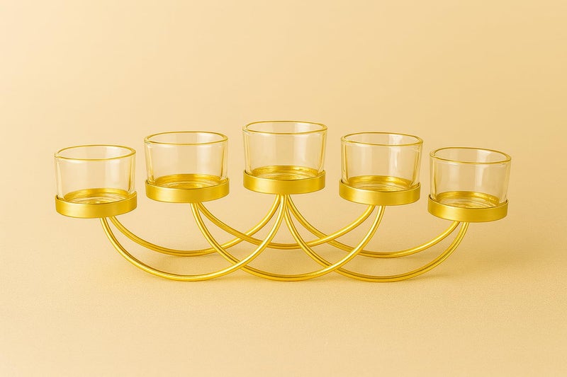 The Decor Wick Elegant Gold 5-Candle Holder for Tealights | Metal T-Light Stand for Home, Festive & Wedding Decor | Table Centerpiece Candle Holder - Image 3