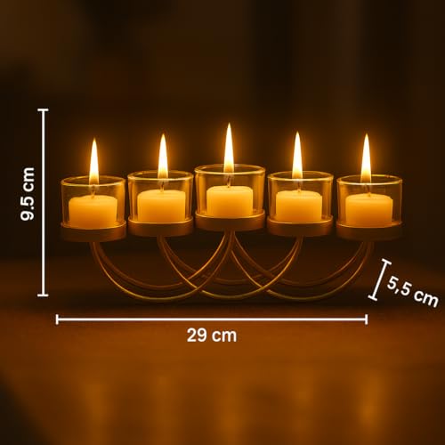 The Decor Wick Elegant Gold 5-Candle Holder for Tealights | Metal T-Light Stand for Home, Festive & Wedding Decor | Table Centerpiece Candle Holder - Image 4