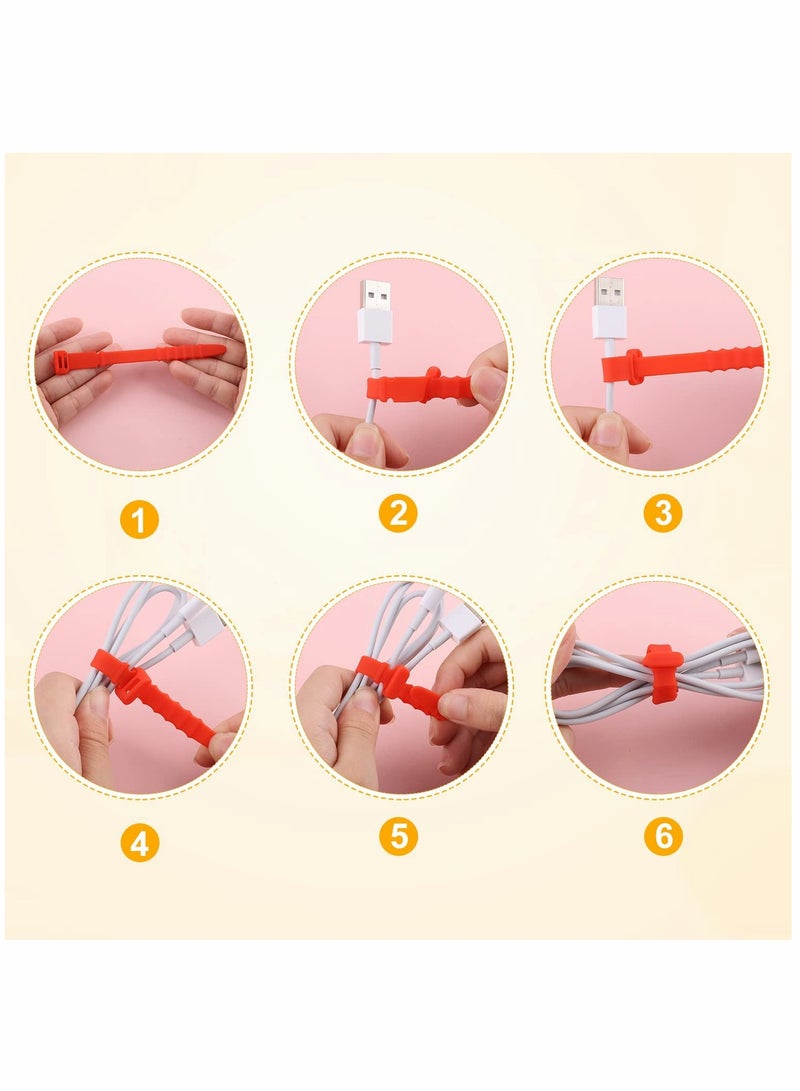 Cord Organizers, 4.5 Inch Reusable Wire Ties Cord Organizer Straps Elastic Silicone Cord Organizer Cable Straps for Cords Phone Charging Cable Wire Labels Headphones 20pcs  (5 Colors) - Image 5