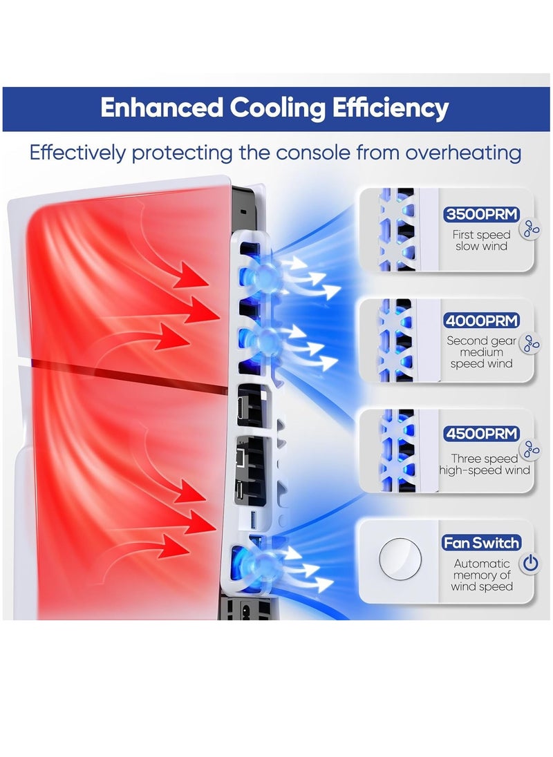 DOBE - Cooling Fan for PS5 Slim Console Quiet Cooling System with Memory Function and LED Light Cooler with 3 High-Speed Fans & USB 3.0 Port for PS5 Slim Digital & Discs Edition - Image 1