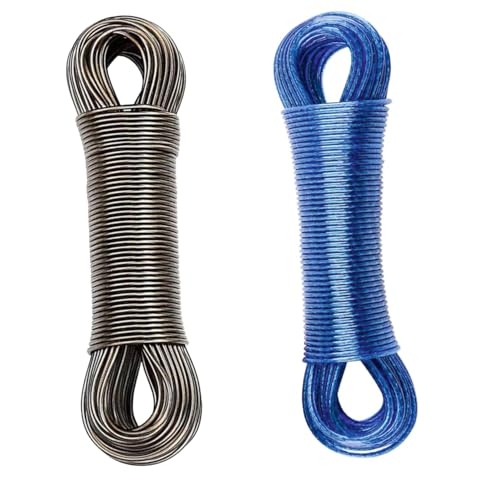 Sakoraware 20 Meter Cloth Drying Ropes PVC Coated Steel Anti-Rust Wire for Dry Clothes with Hook | Portable for Travel Heavy Duty Plastic Skipping Rope Clothesline (Set of 2, Multicolor) - Image 2