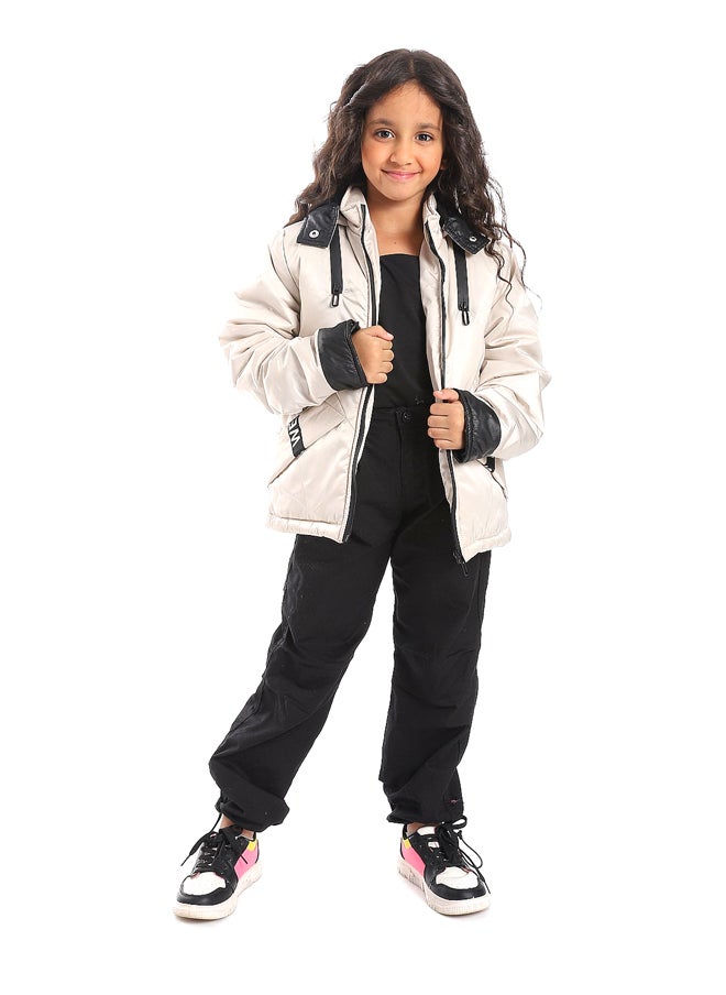Andora - Ivory Waterproof Zipper Bomber Jacket_Beige - Image 1