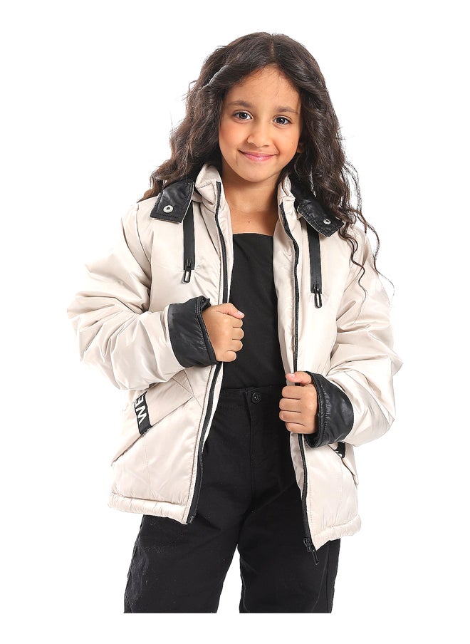Andora - Ivory Waterproof Zipper Bomber Jacket_Beige - Image 1