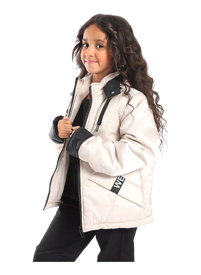 Andora - Ivory Waterproof Zipper Bomber Jacket_Beige - Image 1