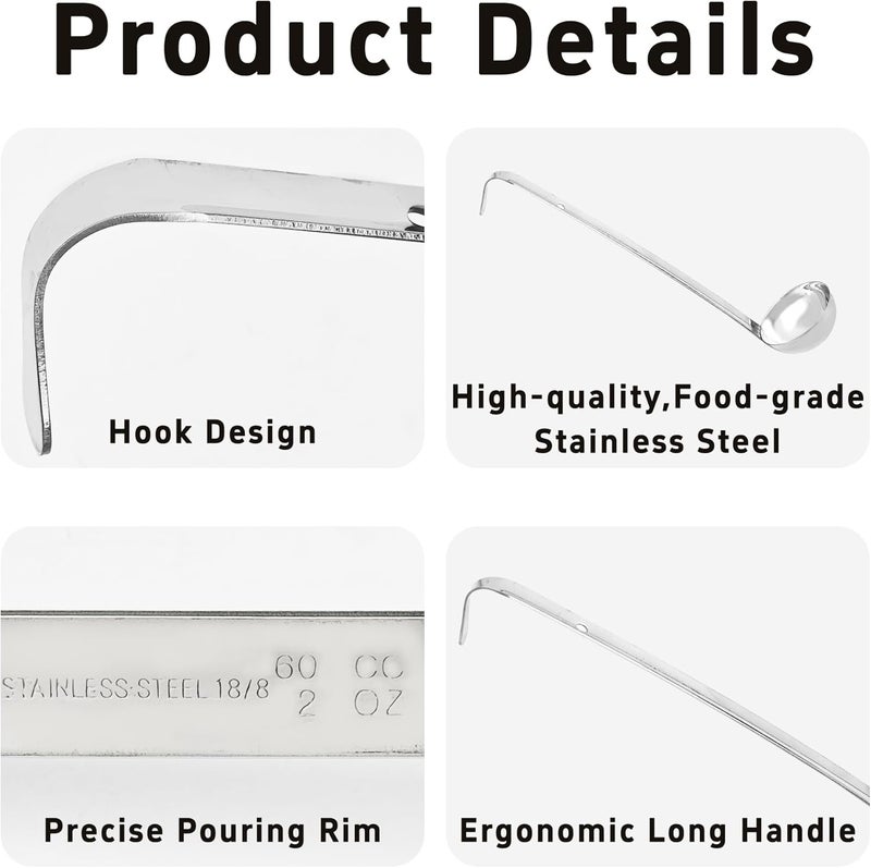 AUXBC 2Pcs 2oz Stainless Steel Soup Ladle, Long Handle Ladles with Pouring Rim for Cooking, Serving Soup, Sauce, Stew, Kitchen - Image 5