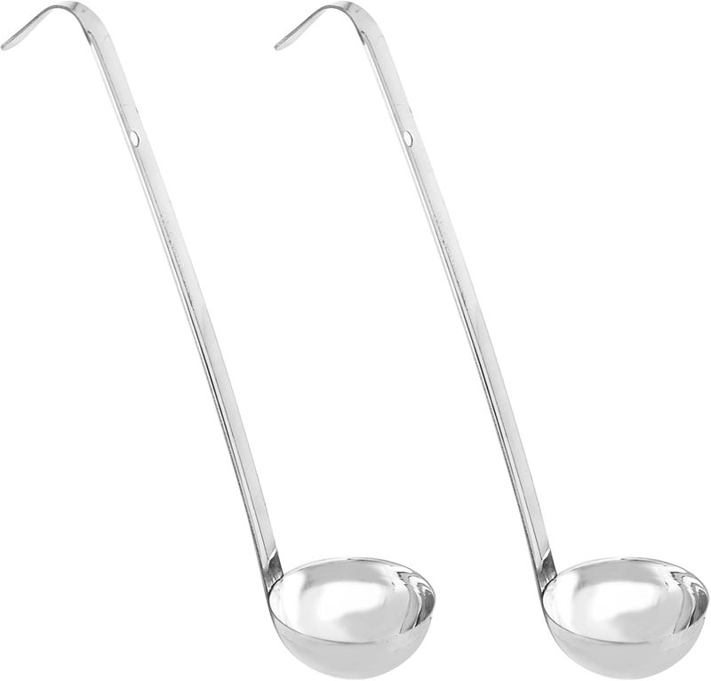 AUXBC 2Pcs 2oz Stainless Steel Soup Ladle, Long Handle Ladles with Pouring Rim for Cooking, Serving Soup, Sauce, Stew, Kitchen - Image 1